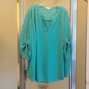 Chaus 3x Roll Tab Sleeve Blouse (Teal Green)